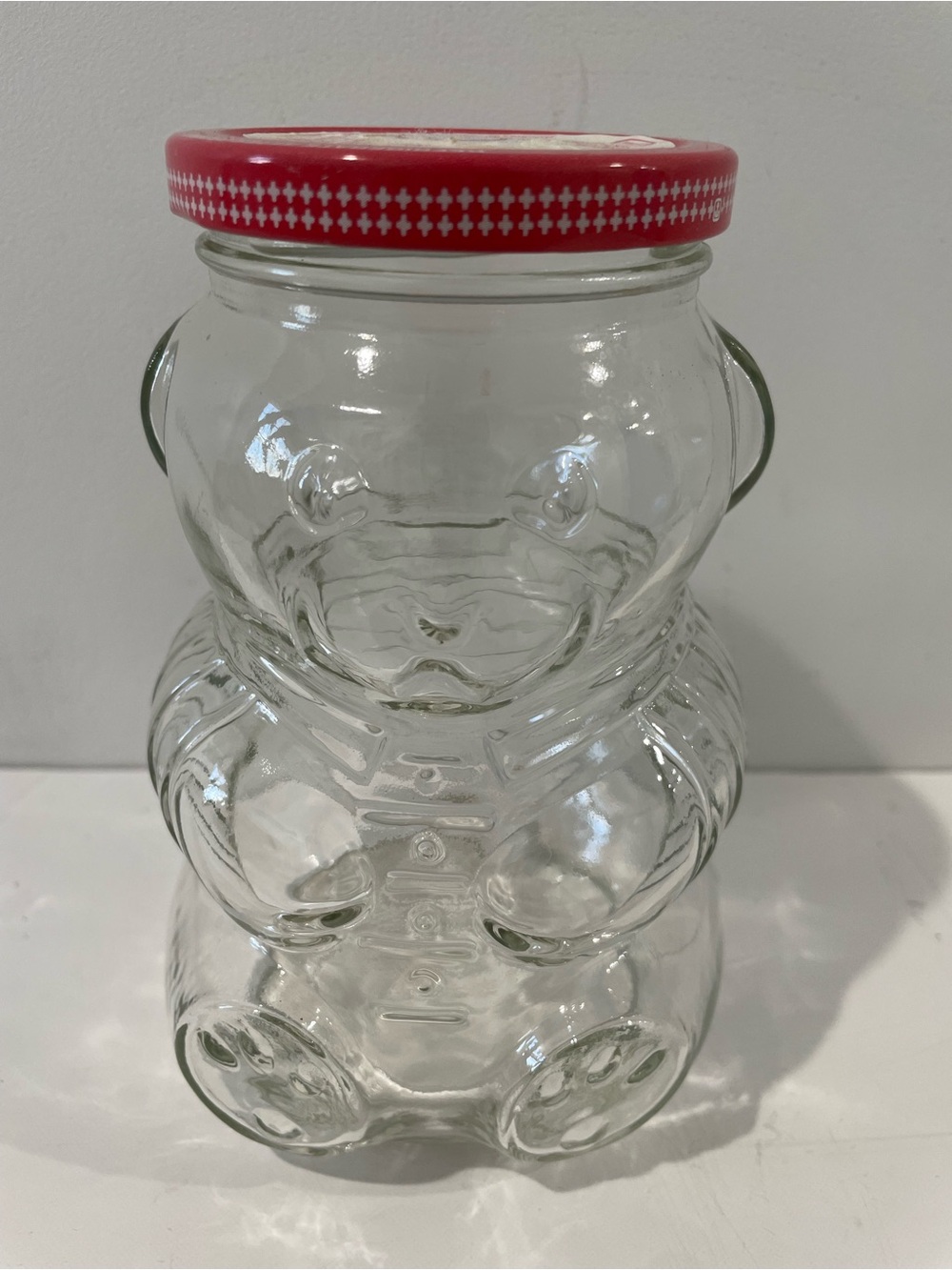 Vintage Kraft Teddy Bear Grape Jelly Jar Clear Glass 6” Tall 32 OZ Cottagecore